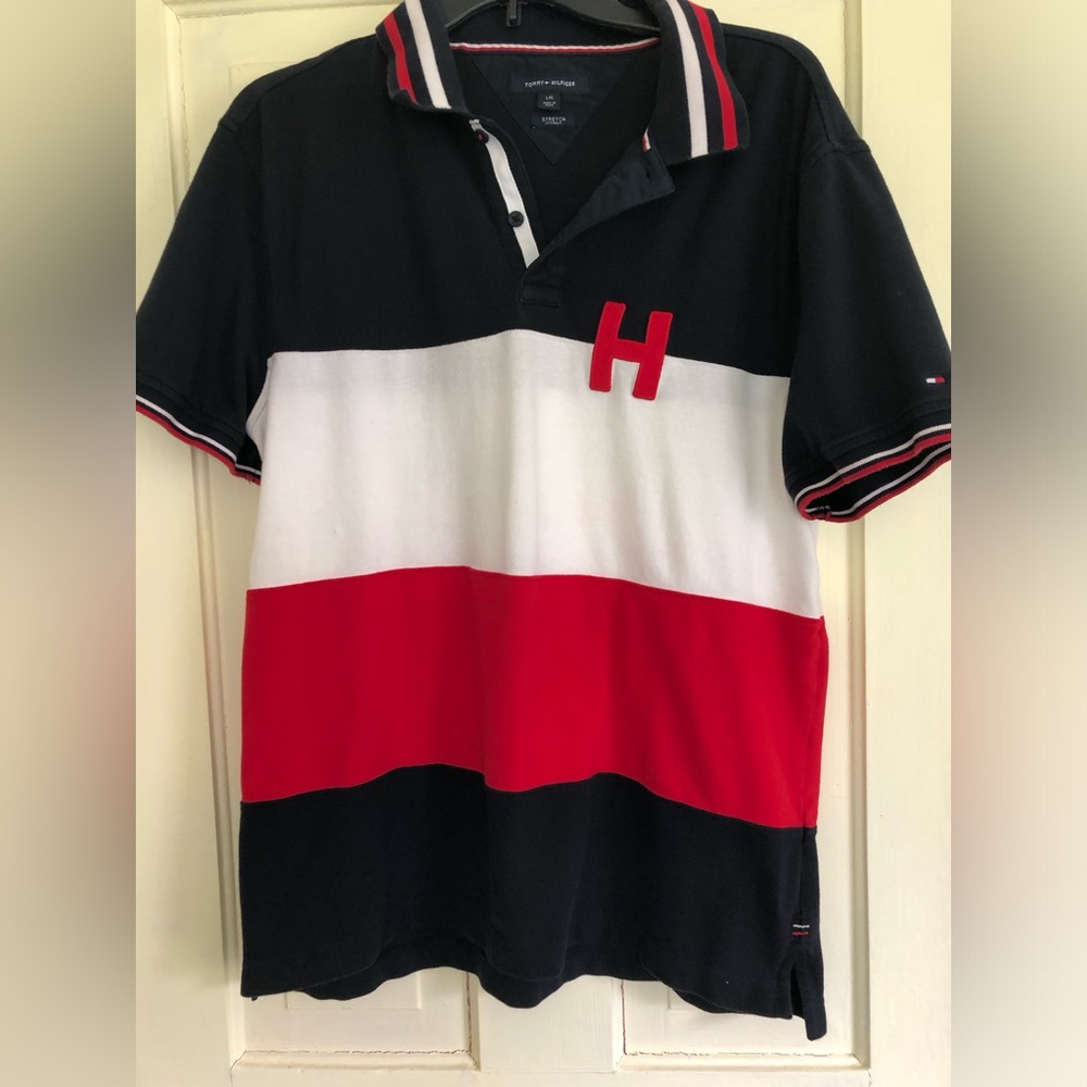 Tommy Hilfiger Black White Red Polo with 'H' Patch